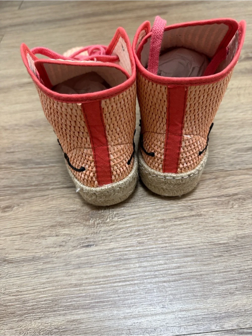 Anthropologie Coral Woven High-Top Espadrilles with Script Detail